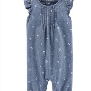 Baby girls Denim Chambray jumpsuit with cherries